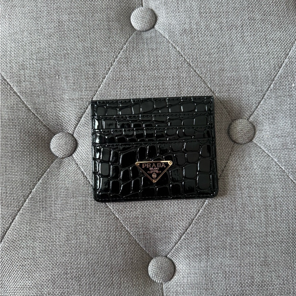 Black Croc-Embossed Leather Card Holder